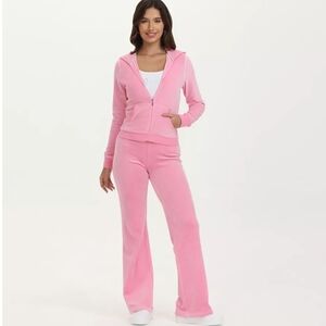 Juicy Couture Pink Velour Track Pants & Hoodie Set